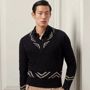 Ralph Lauren Purple Label Textured Silk Linen V-Neck Sweater Jumper Hand Loomed